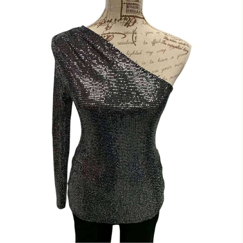 Eclipse Shimmering Silver One-Shoulder Blouse Size S